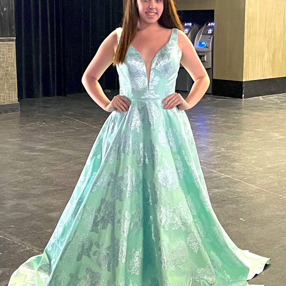 Mint green dress with silver flowers